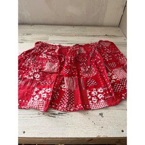 Red white bandana look cotton apron with pocket